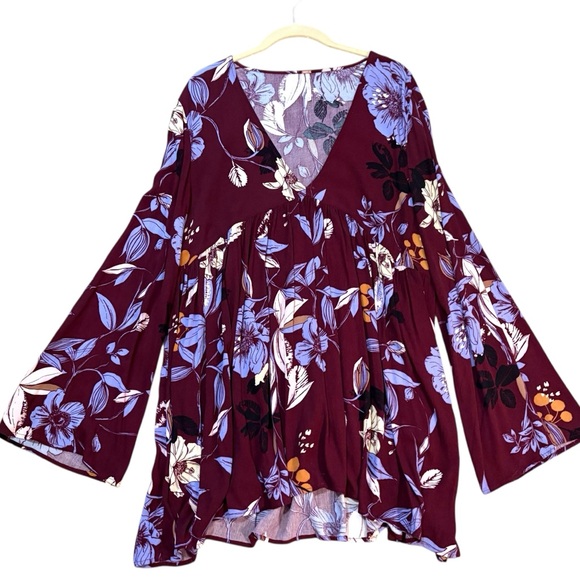 Free People Floral Blouse Tunic in Burgundy and Lavender - Picture 10 of 10